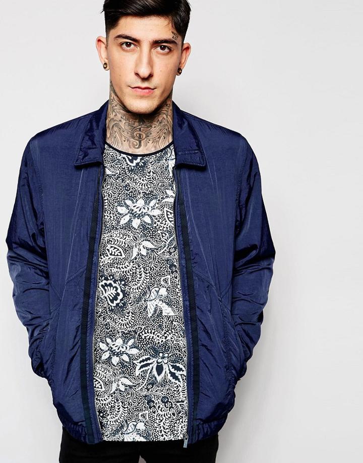 Scotch & Soda Bomber Jacket In Garment Dyed Cotton Navy - Navy