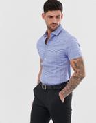 Asos Design Skinny Fit Smart Check Shirt In Blue - Blue