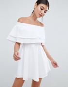 Missguided Double Layer Frill Skater Dress - White