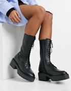 Asos Design Alpha Premium Leather Lace Up Boots In Black