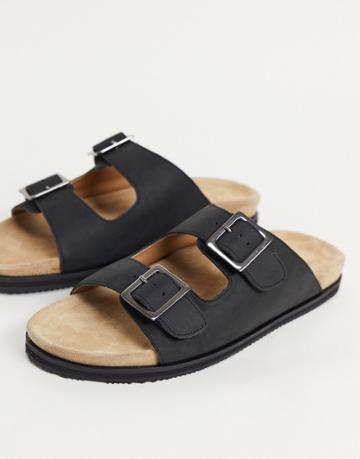 Walk London Sunset Double Strap Sandals In Black Leather-brown