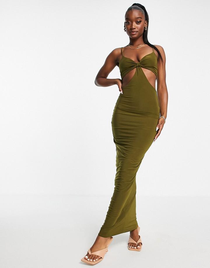 Missyempire Exclusive Cut Out Bust Detail Maxi Dress In Olive Green
