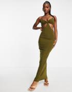 Missyempire Exclusive Cut Out Bust Detail Maxi Dress In Olive Green
