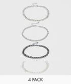 Asos Design Multi Chain Layered Bracelet Pack In Mixed Metals-silver