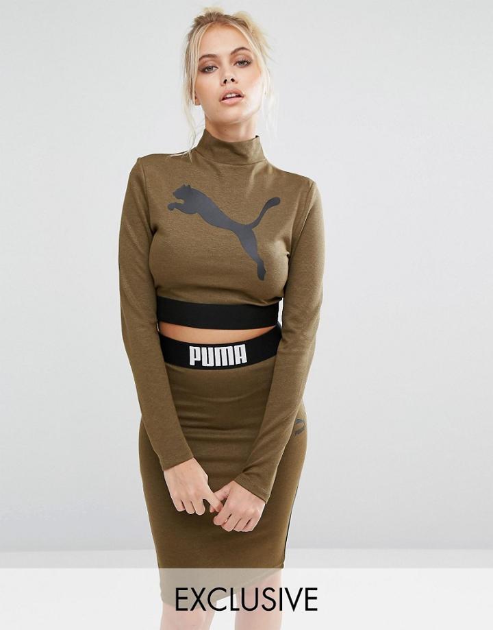 Puma Exclusive To Asos Long Sleeve Crop Top Co Ord - Green