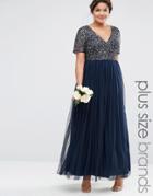 Lovedrobe V Neck Maxi Tulle Dress With Tonal Delicate Sequins - Navy
