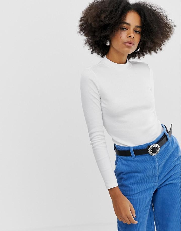 Monki Turtleneck Long Sleeve Top In Off White - White
