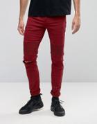 Sixth June Skinny Biker Jeans With Ripped Knees - Red