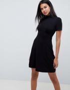 Asos Design Turtleneck Skater Dress With Puff Sleeves - Black