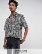 Reclaimed Vintage Inspired Shirt In Black With Leaf Print In Reg Fit - Black