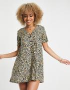 Motel Button Up Mini Dress In Grunge Yellow Floral-multi