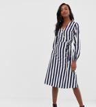 Influence Tall Stripe Midi Dress With Button Detail - Blue