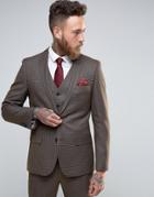 Harry Brown Slim Fit Suit Jacket In Khaki Check - Green