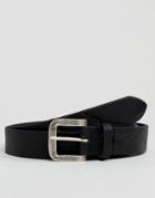 Asos Design Smart Slim Vintage Look Leather Belt In Black With Emboss Buckle - Black