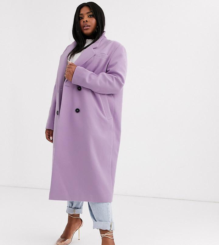 Asos Design Curve Hero Longline Double Breasted Maxi Coat In Lilac - Purple