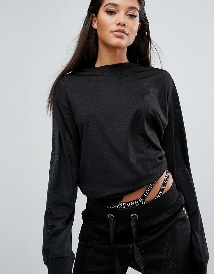 Missguided Londunn Logo Sleeve Detail Mesh Top - Black