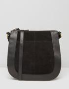 Pieces Large Contrast Suede Saddle Bag - Black