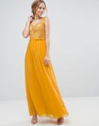 Little Mistress Allover Lace Applique Top Maxi Dress - Yellow