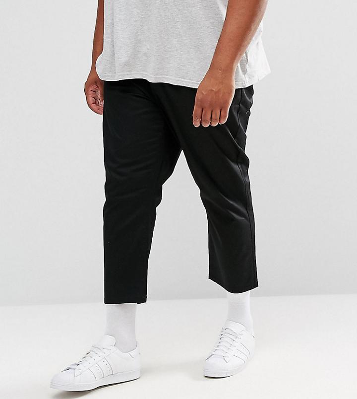 Asos Plus Tapered Cropped Chinos In Black - Black