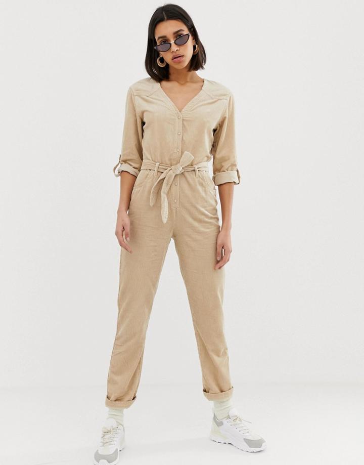 Mango Cord Jumpsuit In Beige - Beige