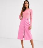 Glamorous Button Front Midi Skirt In Soft Faux Leather-pink