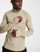 Asos 4505 Icon Muscle Fit Training Sweatshirt With 1/4 Zip In Beige-neutral