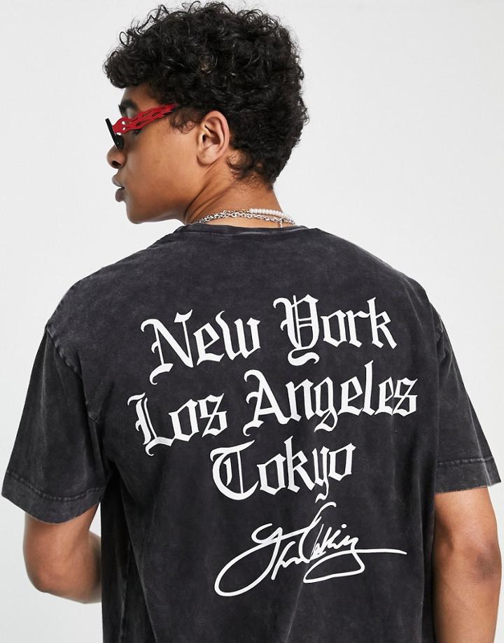 Good For Nothing Oversized T-shirt In Black Acid Wash With City Logo Print