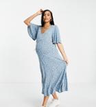 New Look Maternity Floral Midi Dress In Blue-blues