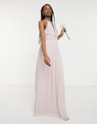 Tfnc Bridesmaid Pleated Wrap Detail Maxi Dress In Mink-pink