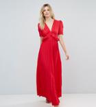 Asos Tall Pleated Maxi Tea Dress - Red