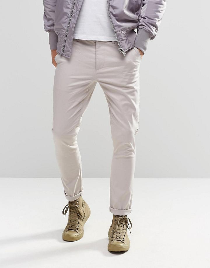 Asos Super Skinny Chinos In Light Gray - Silver Cloud