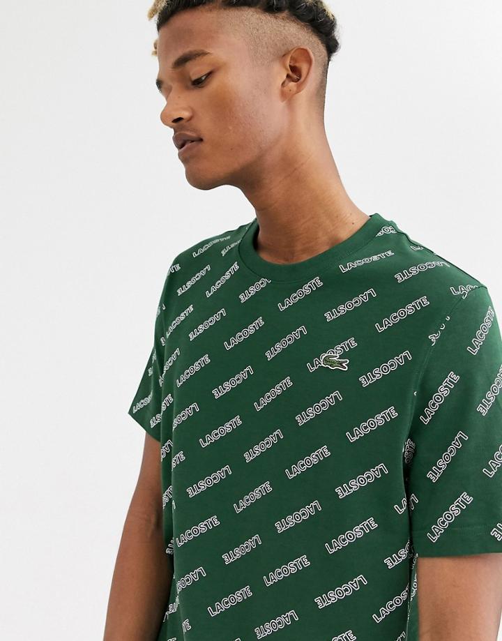 Lacoste L!ve All Over Text Logo T-shirt In Green