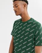 Lacoste L!ve All Over Text Logo T-shirt In Green