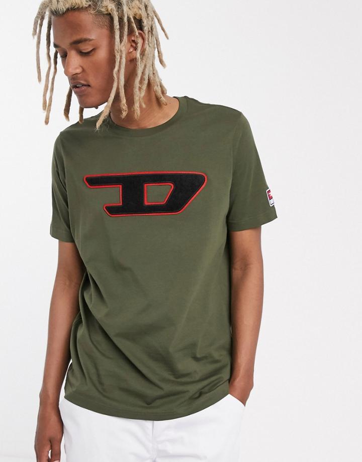 Diesel T-just Division D Logo T-shirt In Khaki - Green
