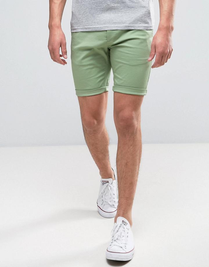Asos Skinny Shorts In Light Green - Green
