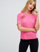 Jdy Claire Embroidered Flower T-shirt - Pink