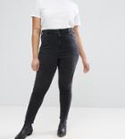 Asos Design Curve Ridley High Waist Skinny Jeans In Quintessential Washed Black - Black