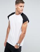 Asos Oversized Sleeveless T-shirt With Raw Edge And Contrast Raglan - White