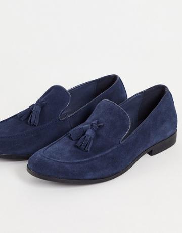 Office Manage Tassel Suede Loafers In Navy