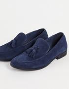 Office Manage Tassel Suede Loafers In Navy