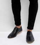 Asos Wide Fit Casual Lace Up Shoes In Black Leather With Perforation Detail - Black
