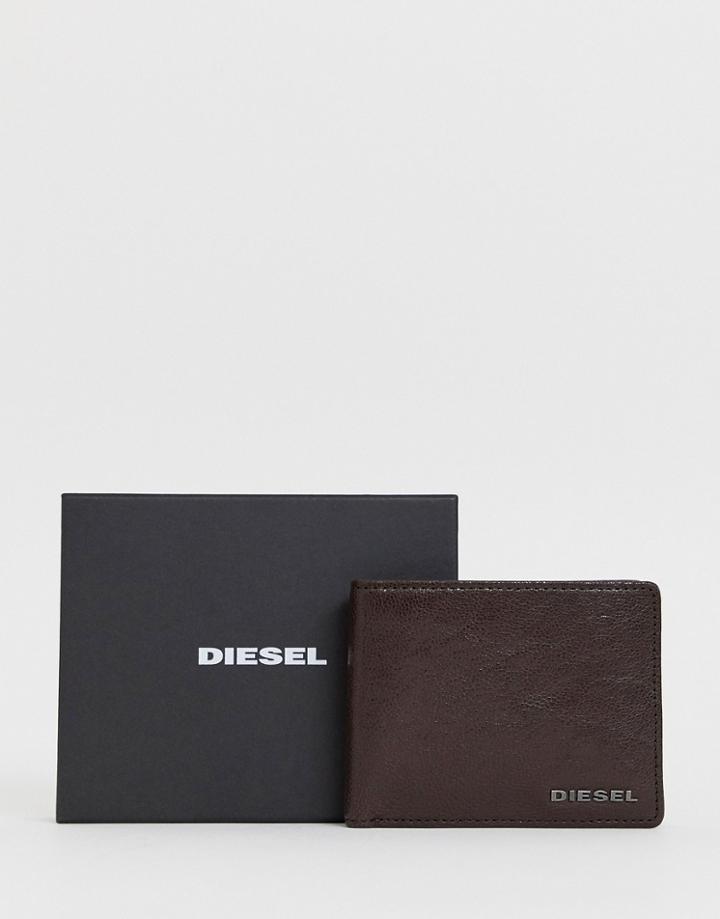 Diesel Leather Logo Coin Wallet In Brown - Brown