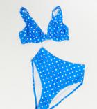 Peek & Beau Fuller Bust Exclusive Mix & Match High Waist Bikini Bottoms In Polka Dot-blues