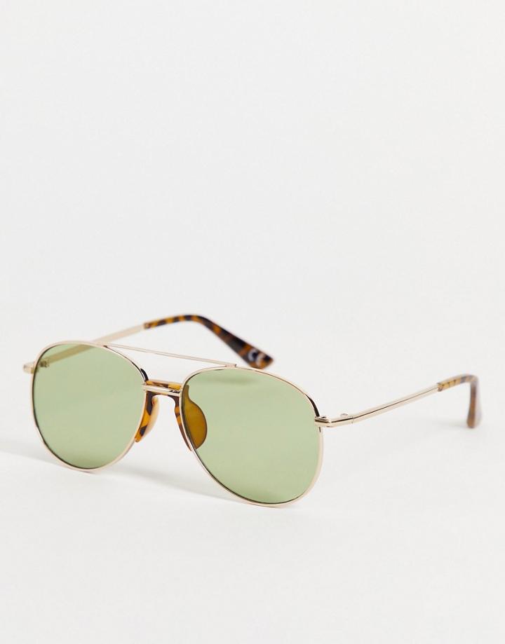 Asos Design Metal Aviator Sunglasses In Gold