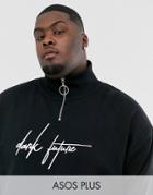 Asos Design Plus Oversized Funnel Neck Sweatshirt With Chest Print With Dark Future Logo-black