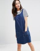 New Look Pocket Denim Pinafore Dress - Blue