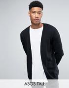 Asos Tall Longline Open Cardigan In Cable With Rib Detail - Black