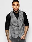 Asos Waistcoat In Check In Grey - Gray