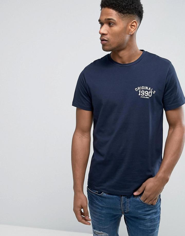 Jack & Jones Originals Crew Neck T-shirt With Chest Logo - Navy