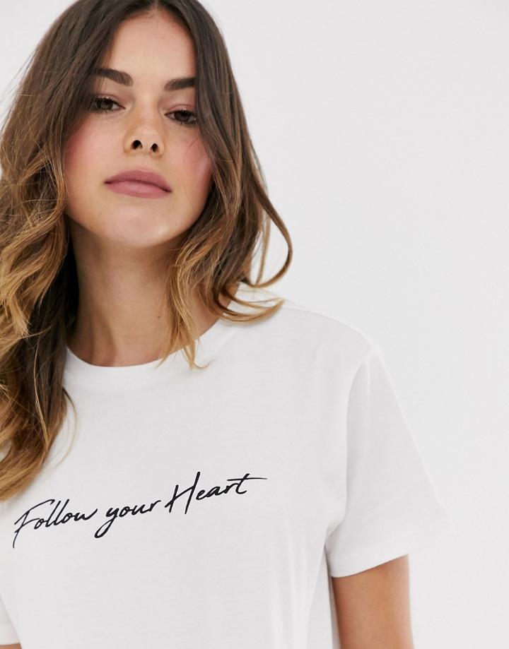 Asos Design T-shirt With Follow Your Heart Motif-white